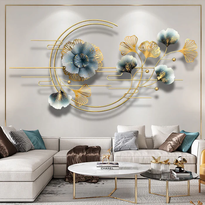 Golden Floral Circle Metal Wall Art